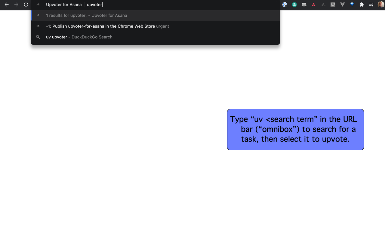 screenshot showing chrome omnibar with a uv keyword being entered