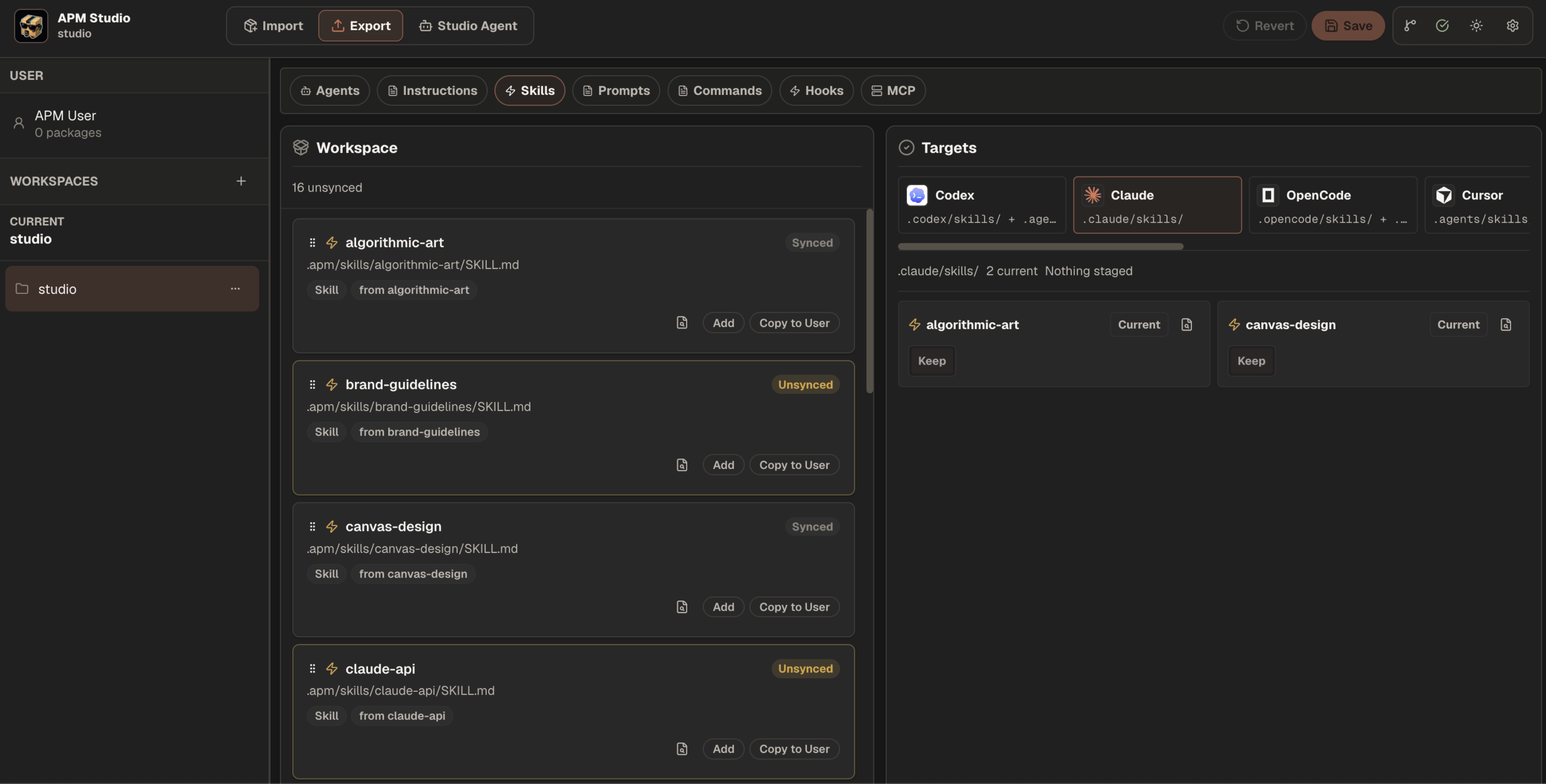APM Studio interface
