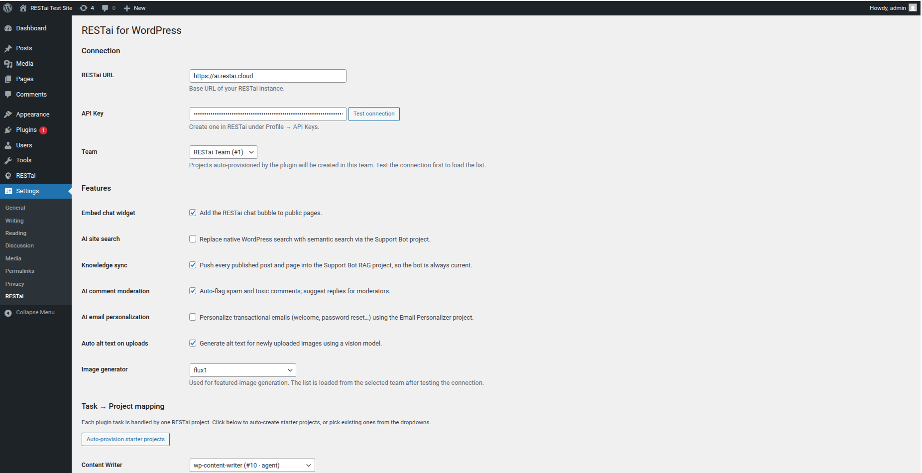 WordPress plugin settings