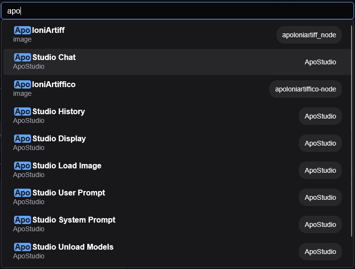 Finding ApoStudio Nodes