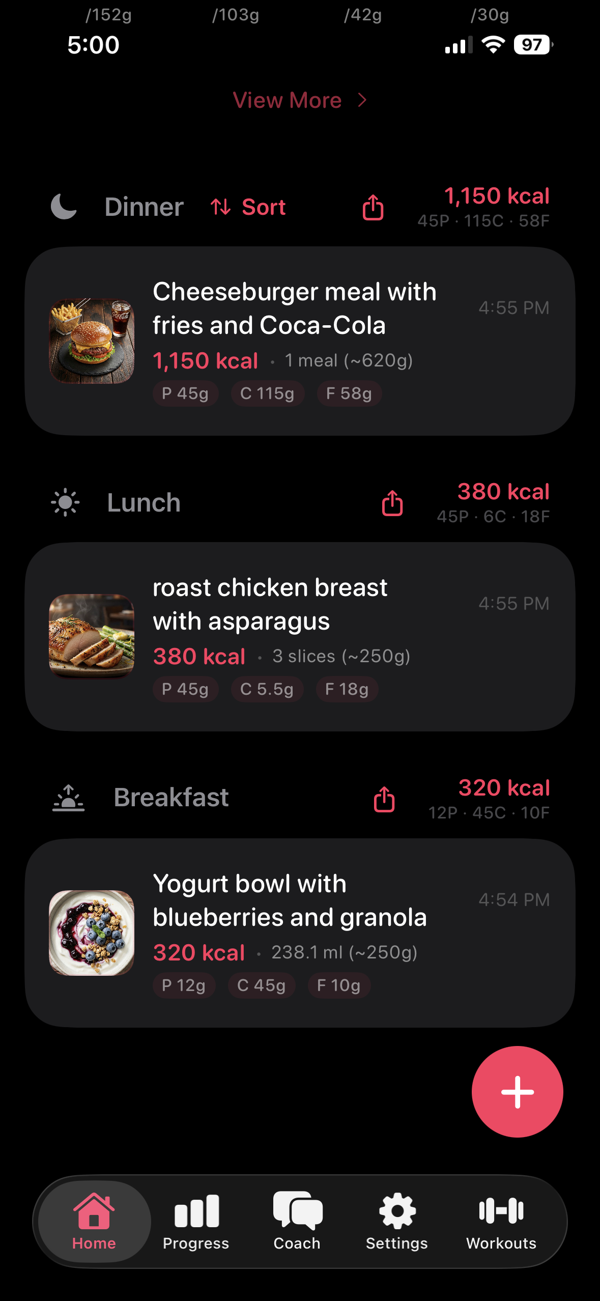 Meals log