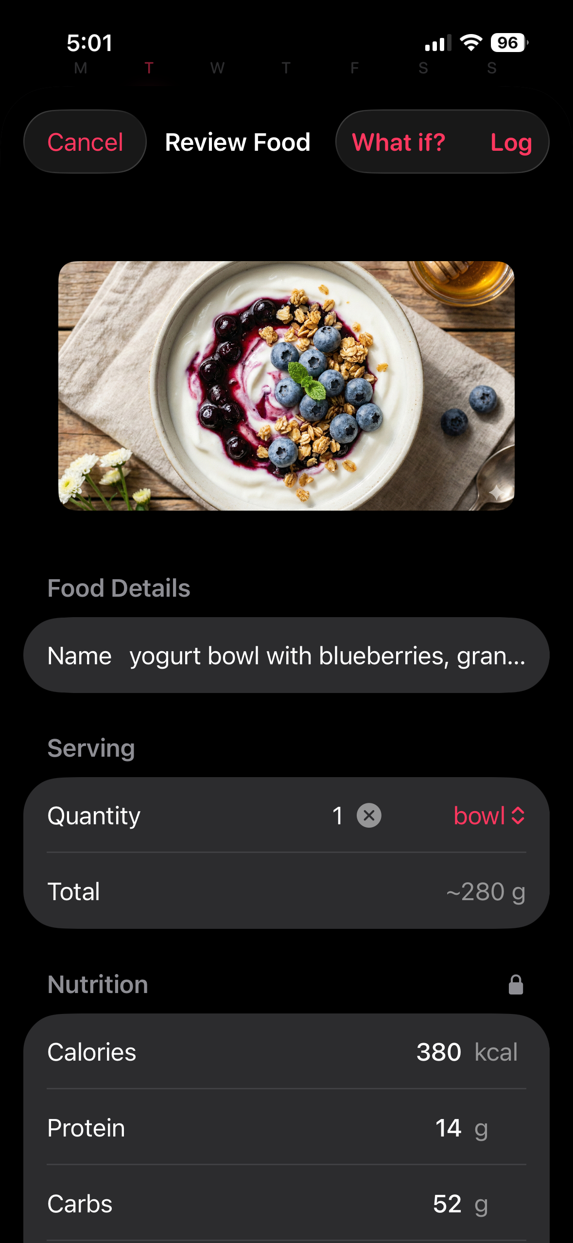 Review food entry