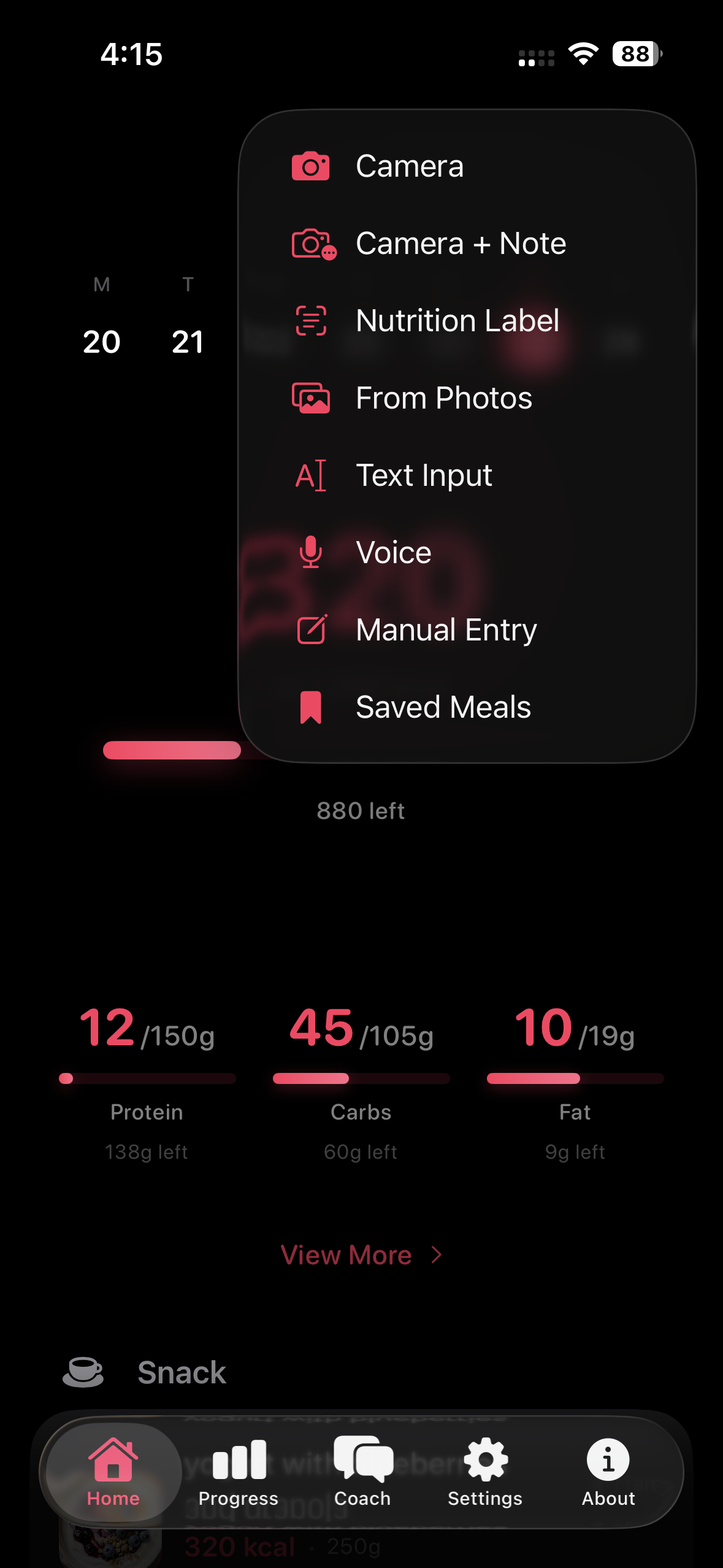 Logging options menu
