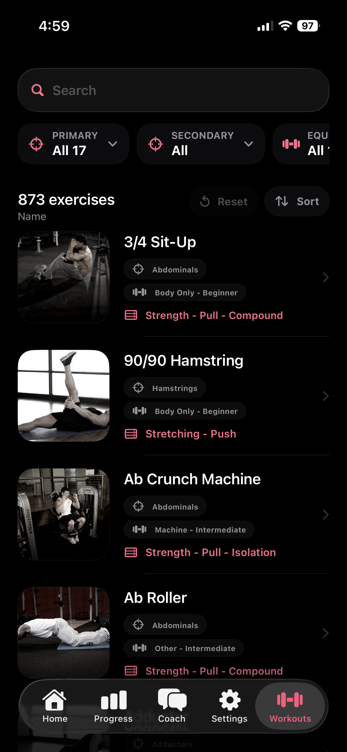 Workout exercise library