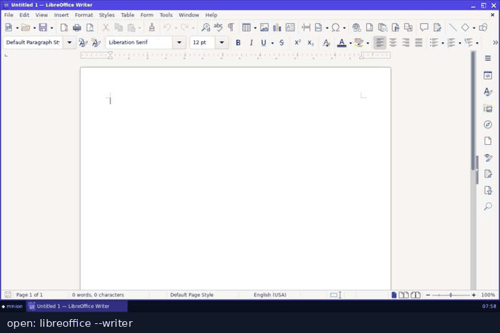 An agent exports a PDF through LibreOffice's menu and Save dialog, then opens GIMP, which installs itself first