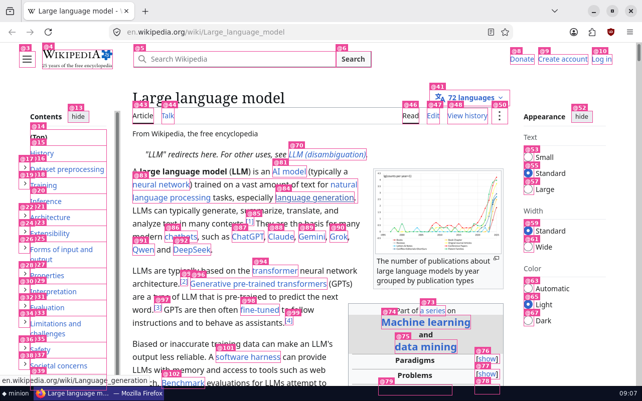 Screenshot with @id marks on every clickable element