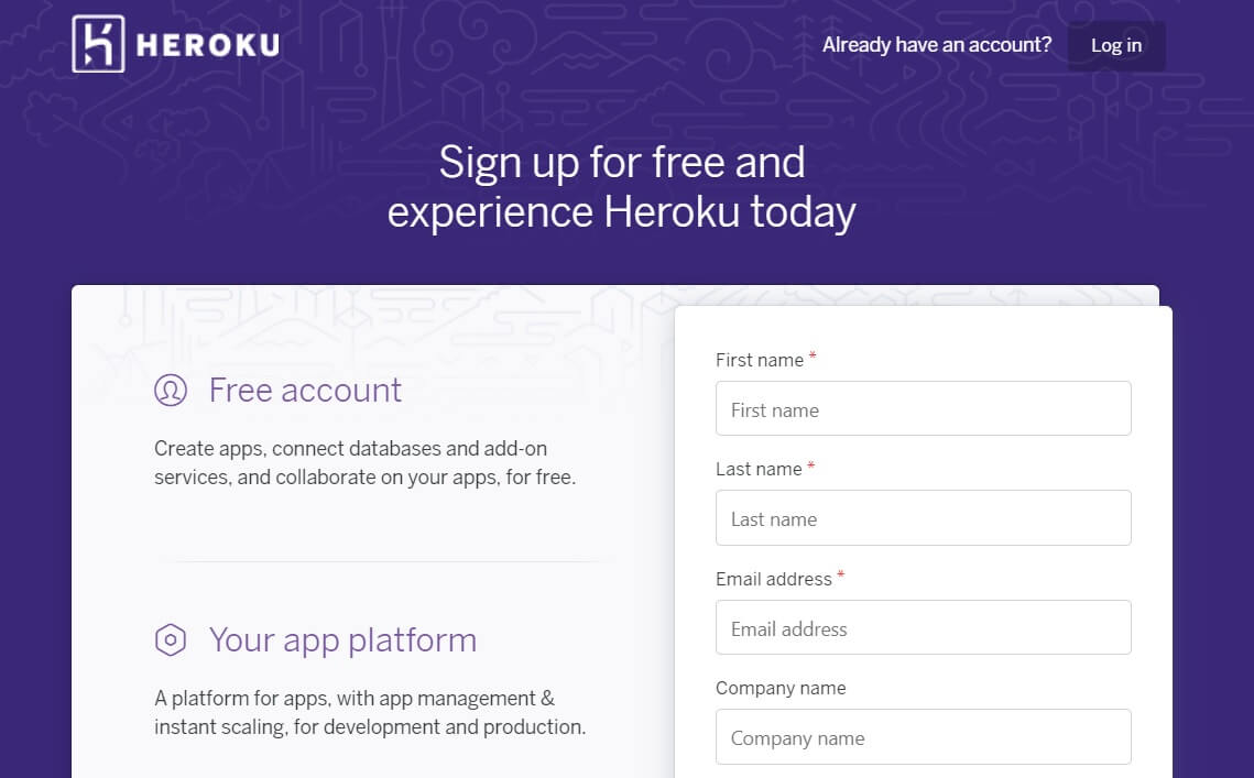 HEROKU - Sign Up page
