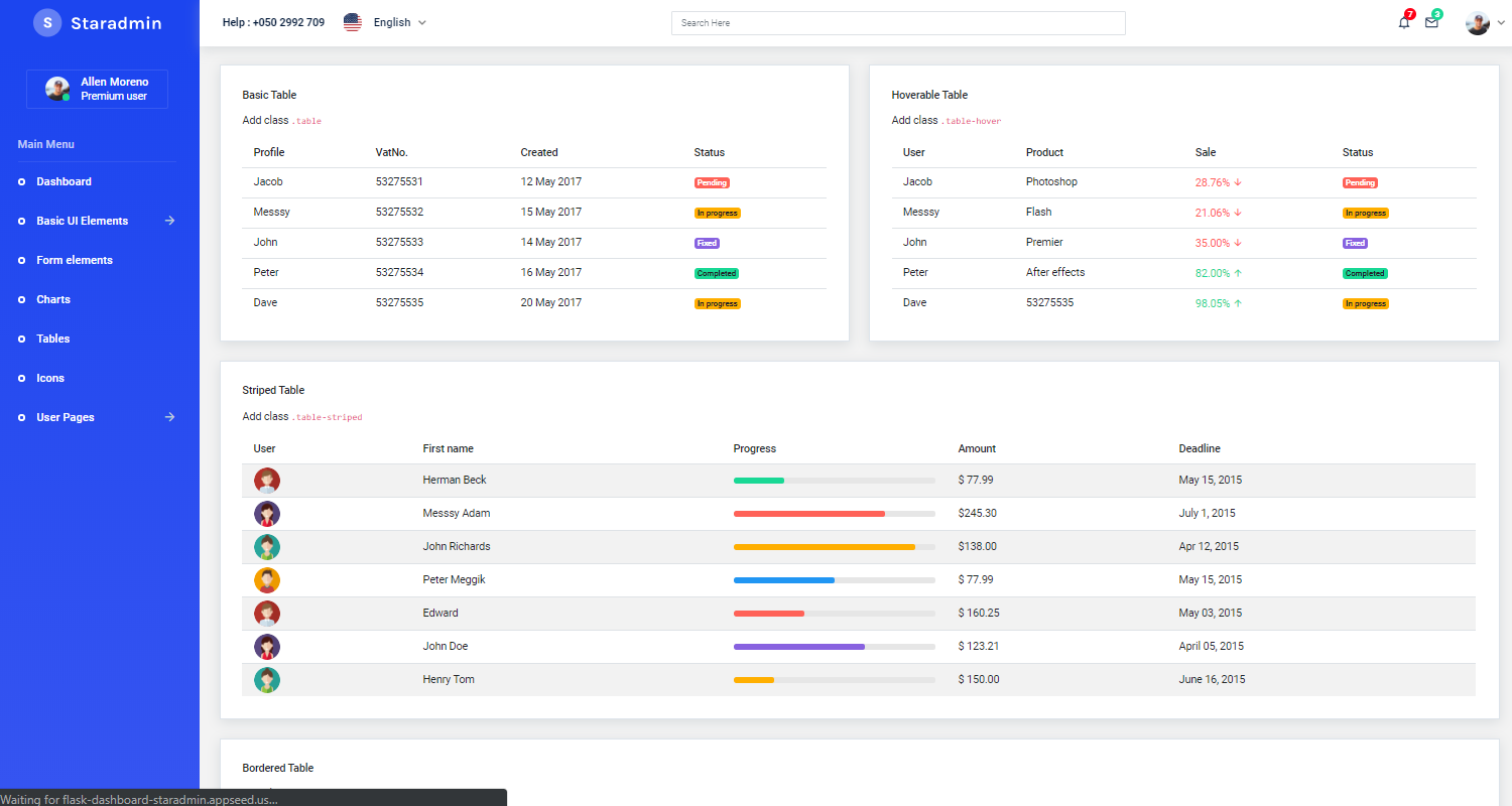 Flask Dashboard StarAdmin - App Screen 1