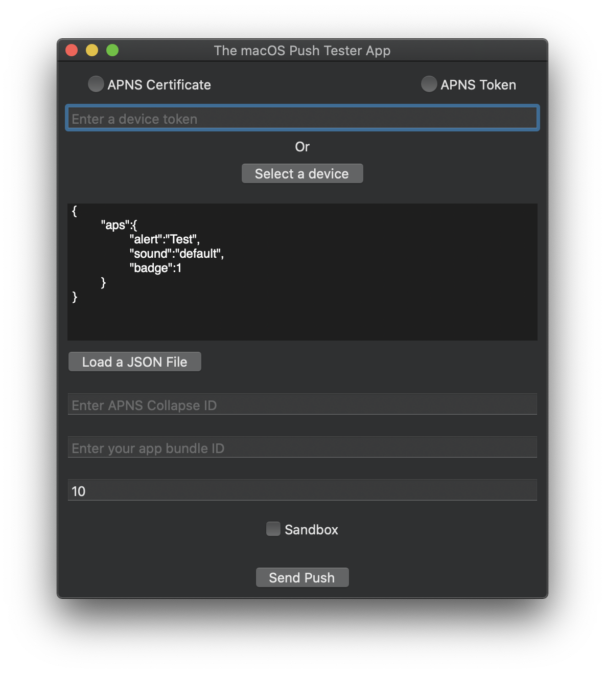 The macOS Push Tester App