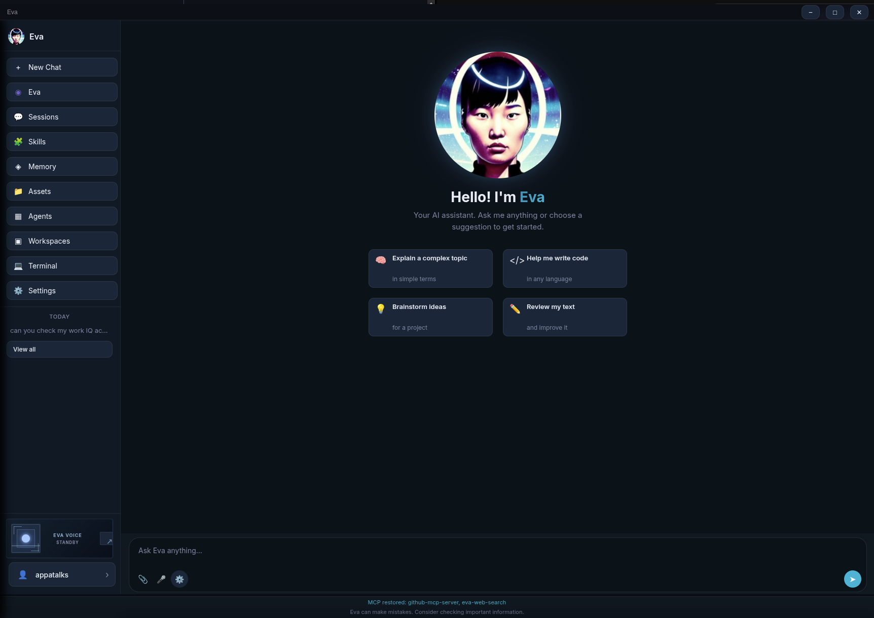 Eva chat workspace