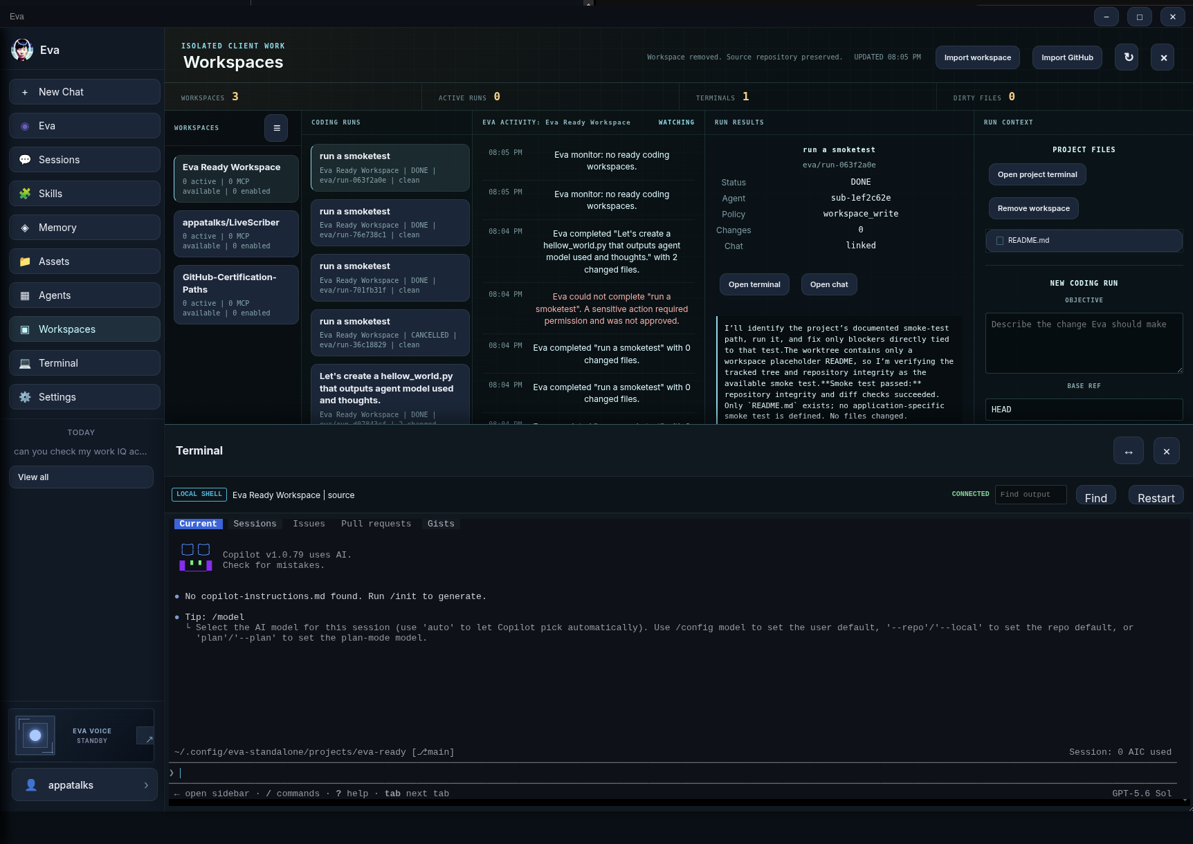 Eva coding workspaces
