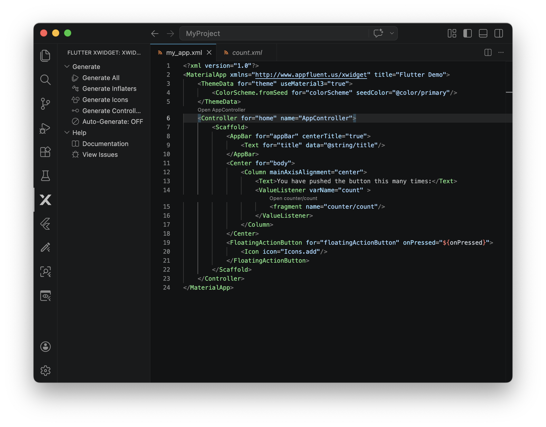 Flutter XWidget in VSCode