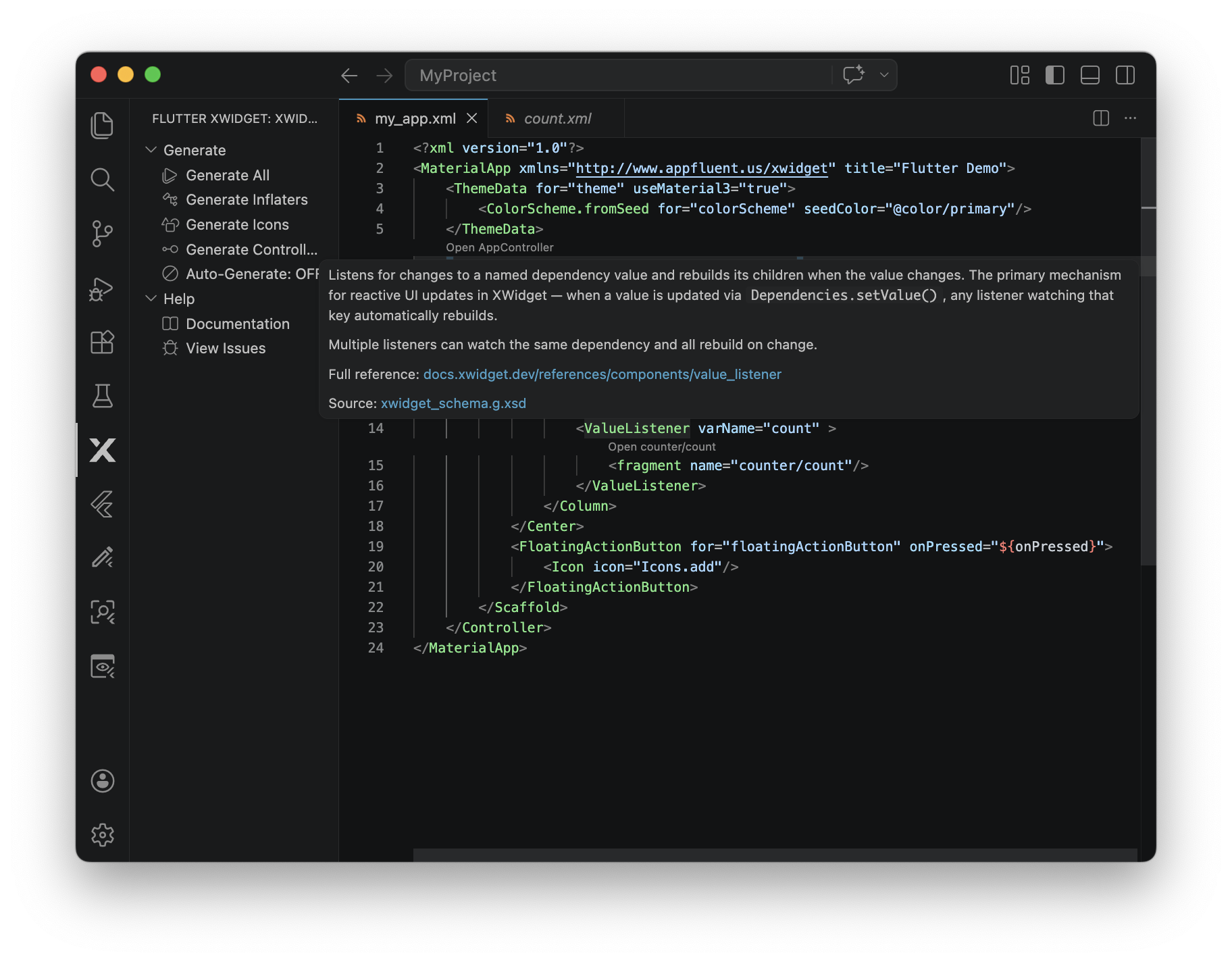 XML hover documentation