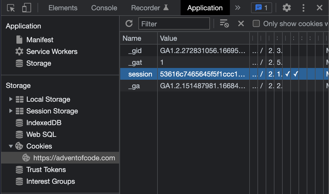 Screenshot of Application tab in Chrome DevTools