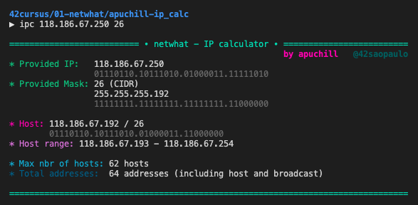 Program printscreen - IP address information