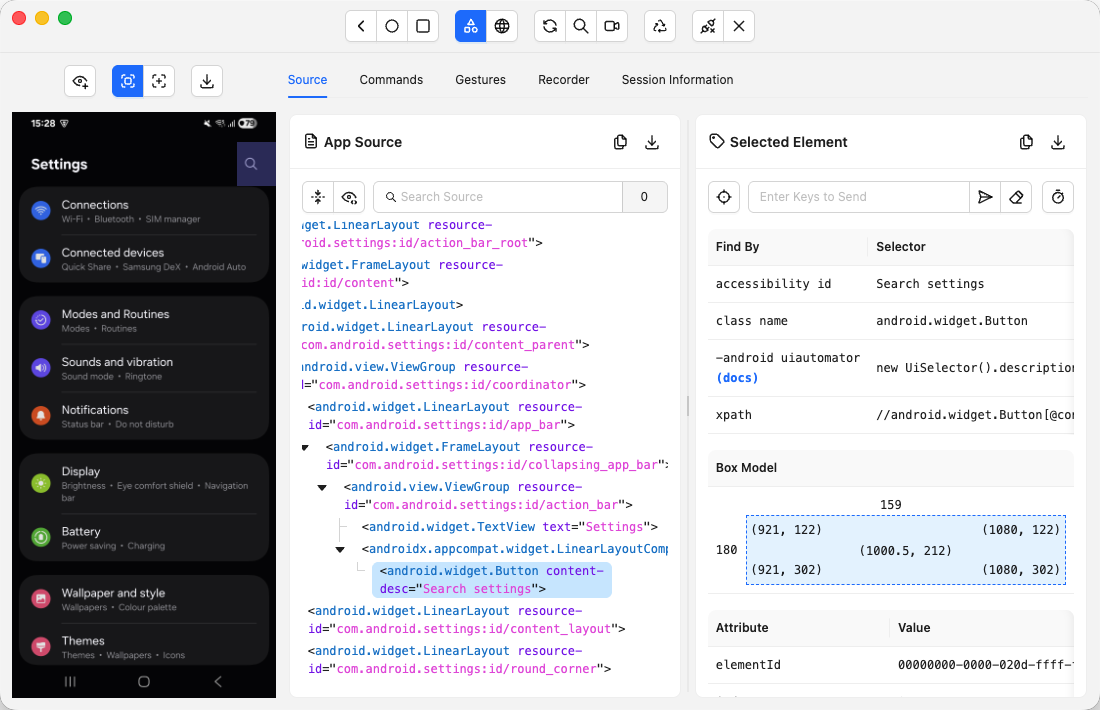 Appium Inspector GUI screenshot