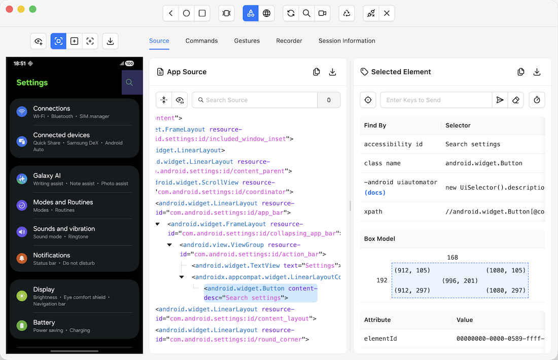 Appium Inspector screenshot