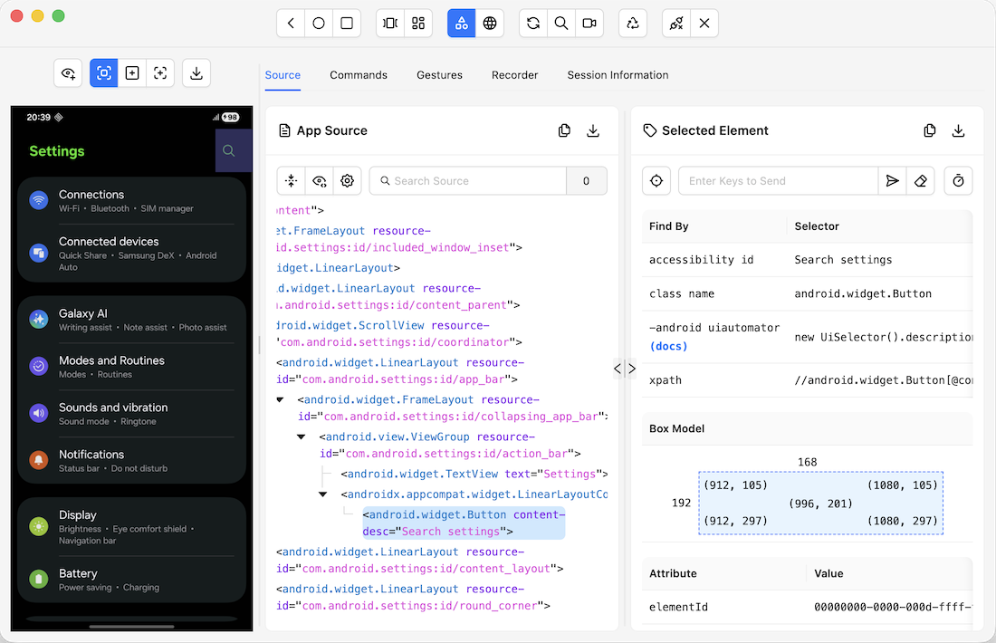 Appium Inspector screenshot