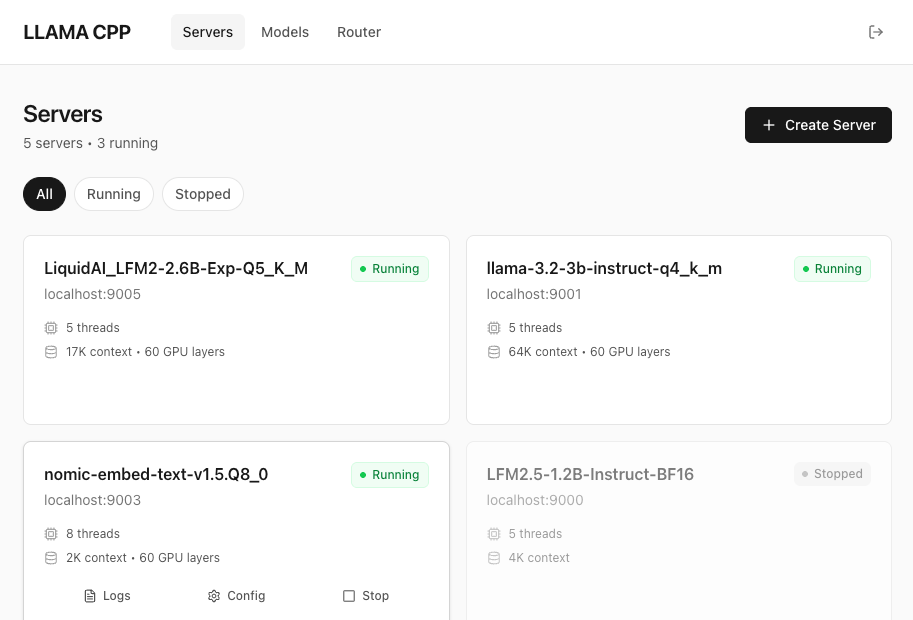 Web UI - Servers Page