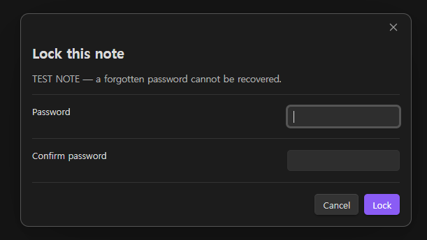 The lock dialog asking for a password twice