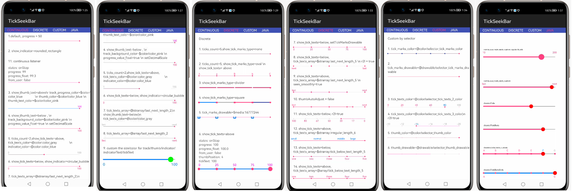 Continuous, Discrete, Custom Java layout