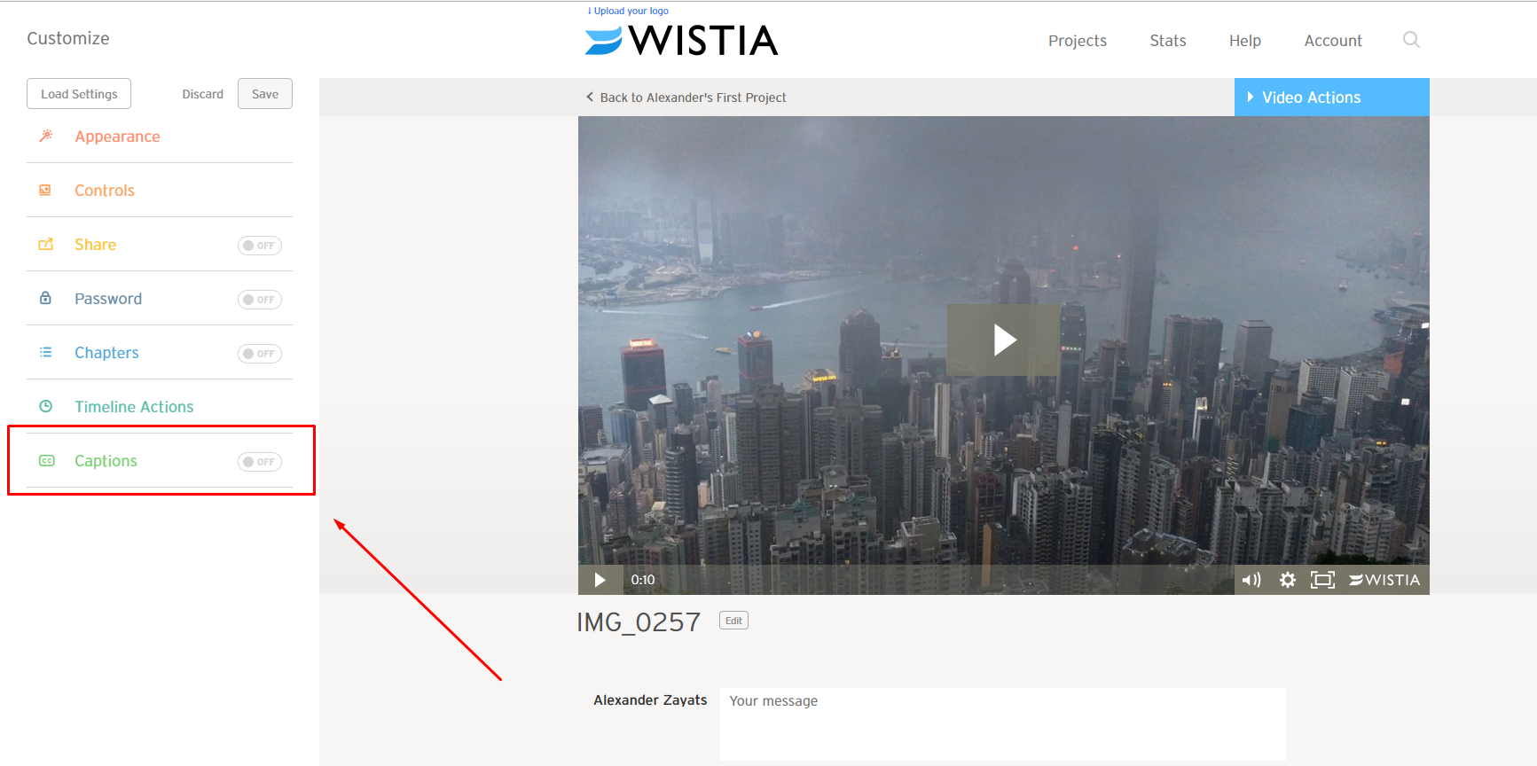 disable captions in Wistia