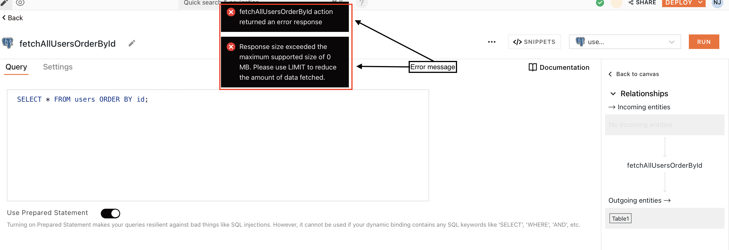 query errors