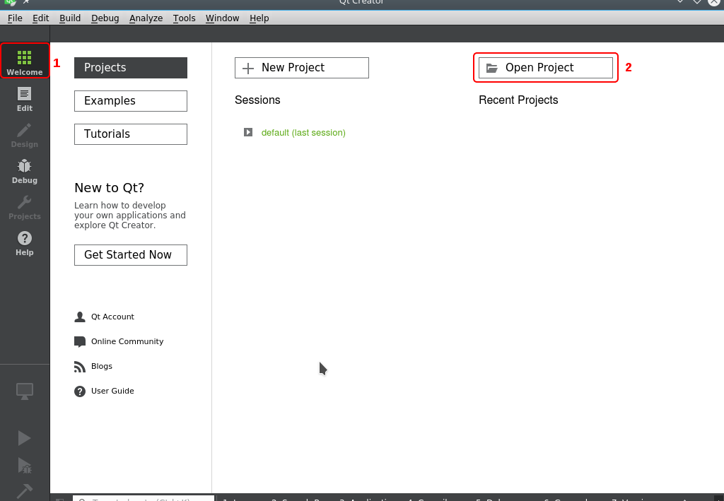 Qt Creator Welcome Page