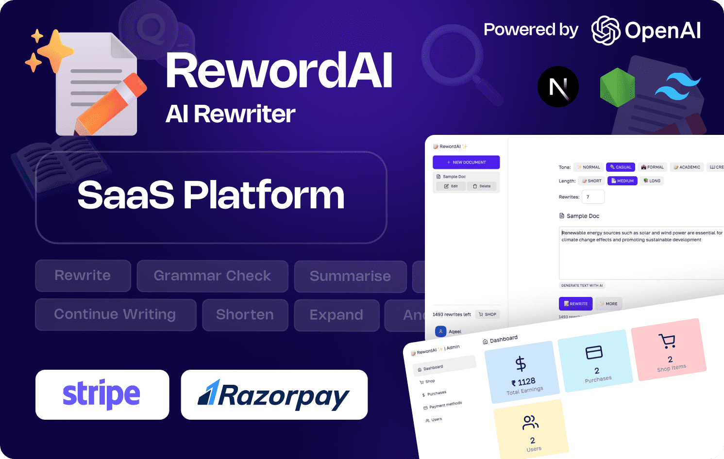 RewordAI - AI Rewriter and Grammar Corrector SaaS Platform - 1
