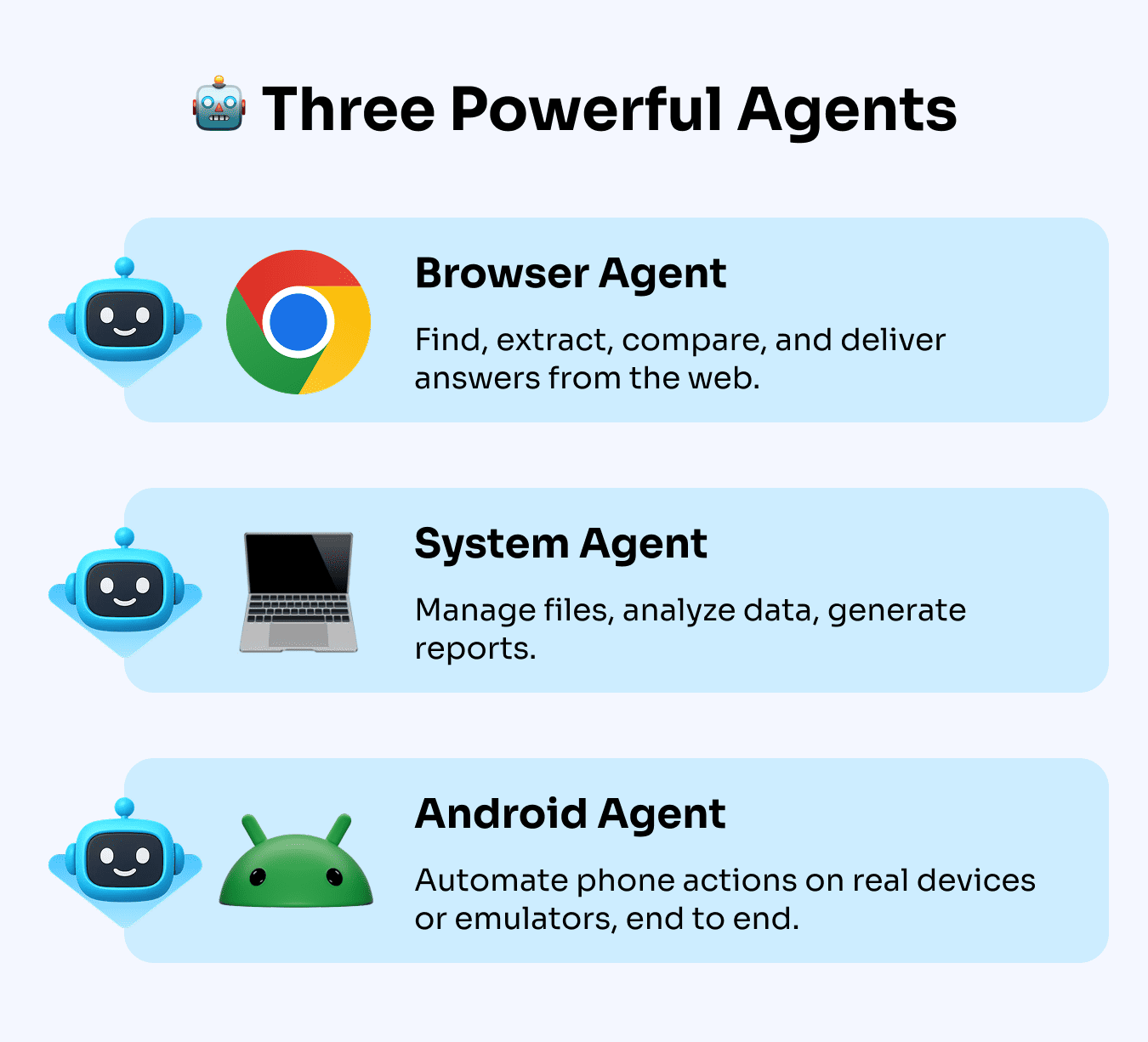 Three Powerful Agents - browser, android, system