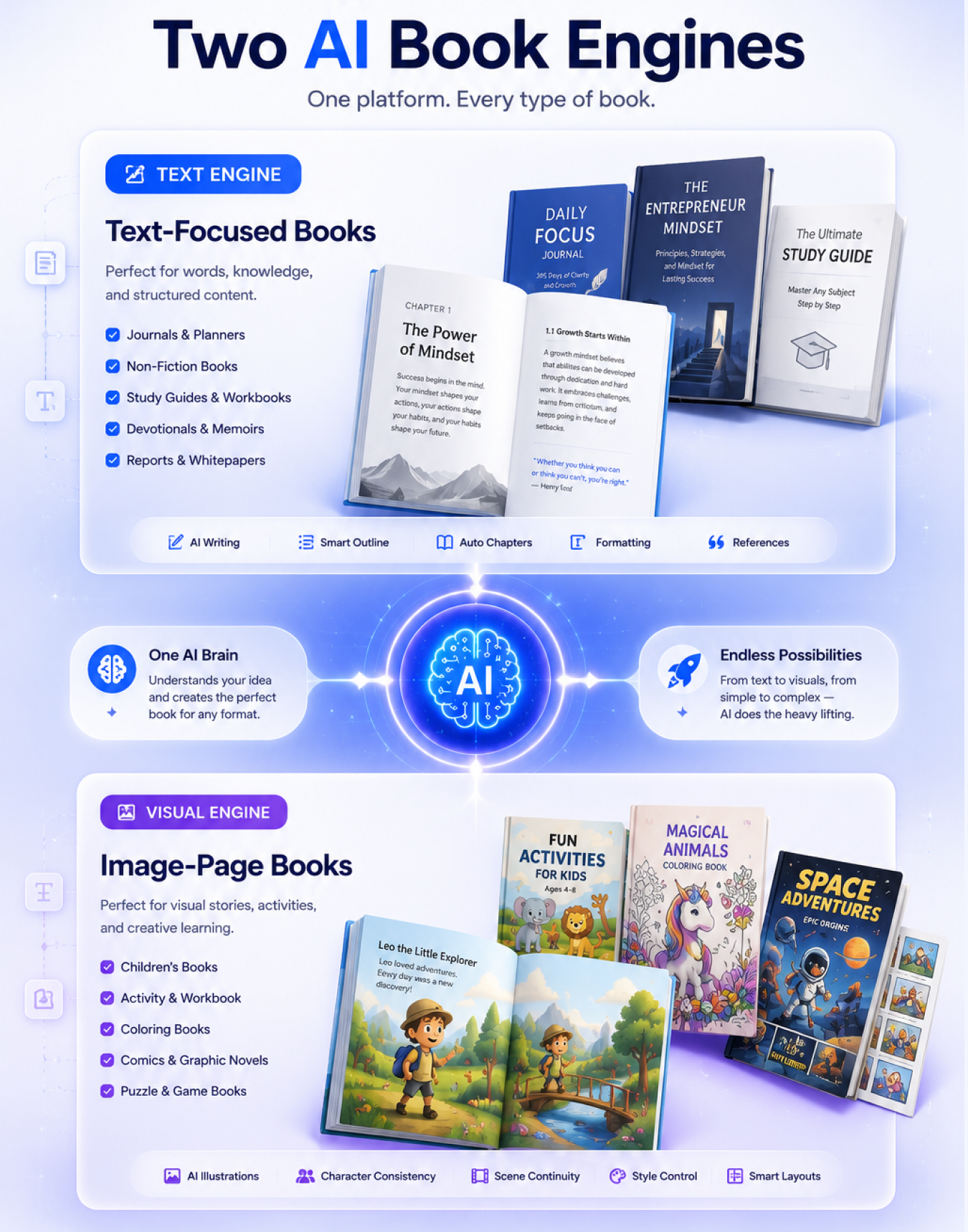 Feature: Two AI Book Engines (Text & Image-Page)