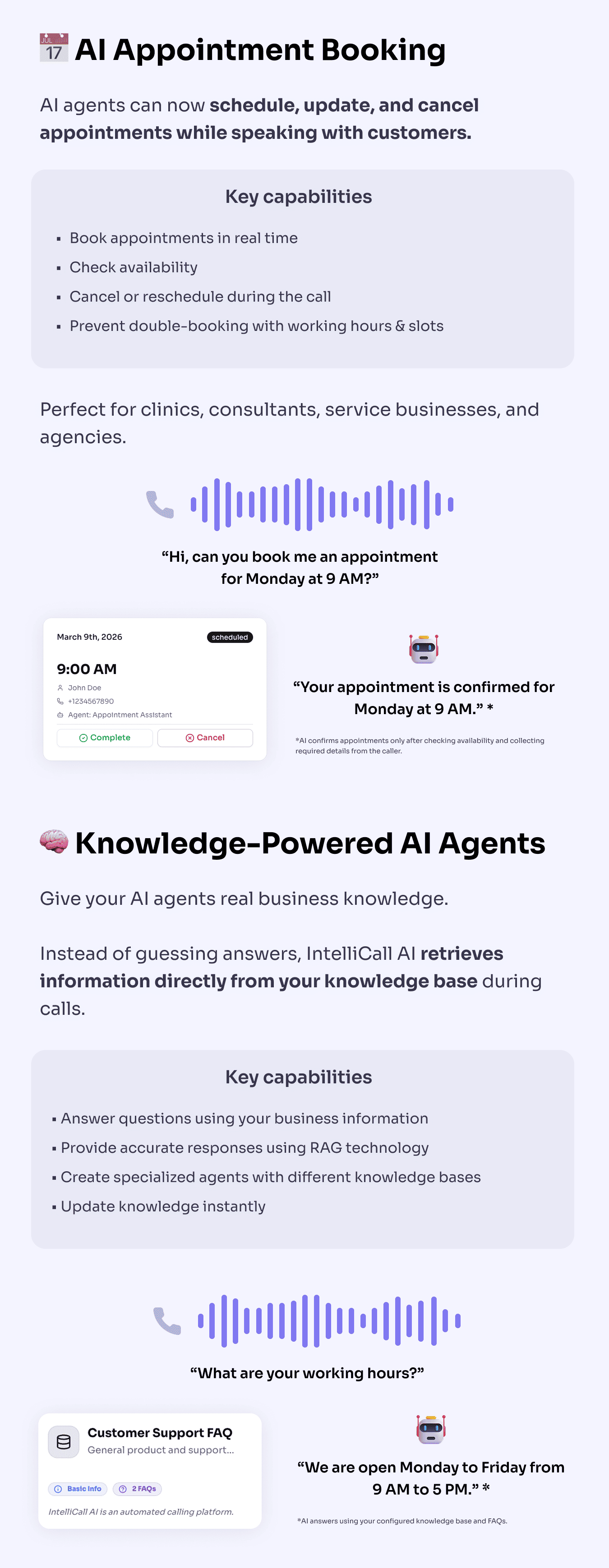 Feature: AI Appointment Booking, Knowledge-Powered AI Agents