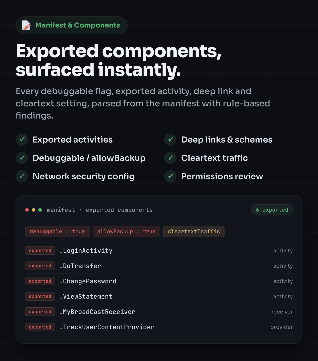 Manifest and exported components