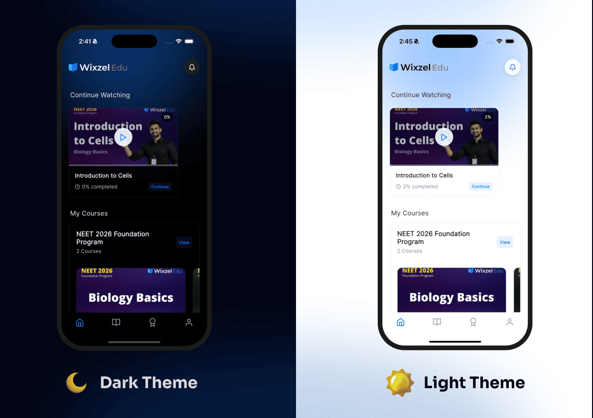 Dark and Light Theme Screens