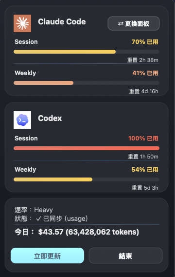 usage popover 展開時的樣子