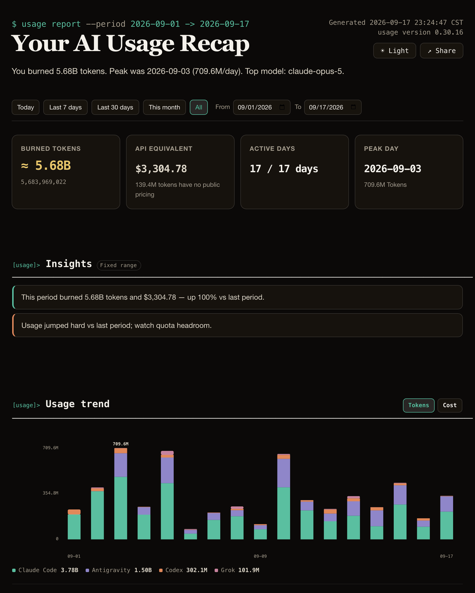 HTML report screen: Your AI Usage Recap