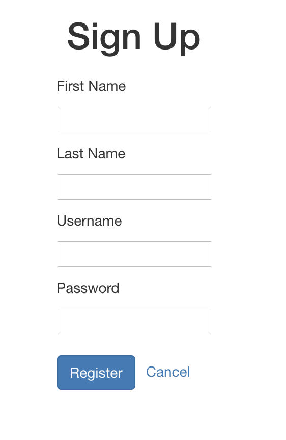 Sign up screen