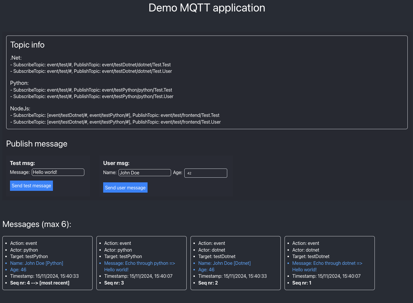 Demo mqtt application