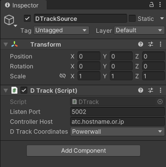 Figure: Unity DTrackSource inspector