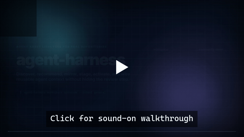 agent-harness autoplay demo preview — click for sound-on walkthrough