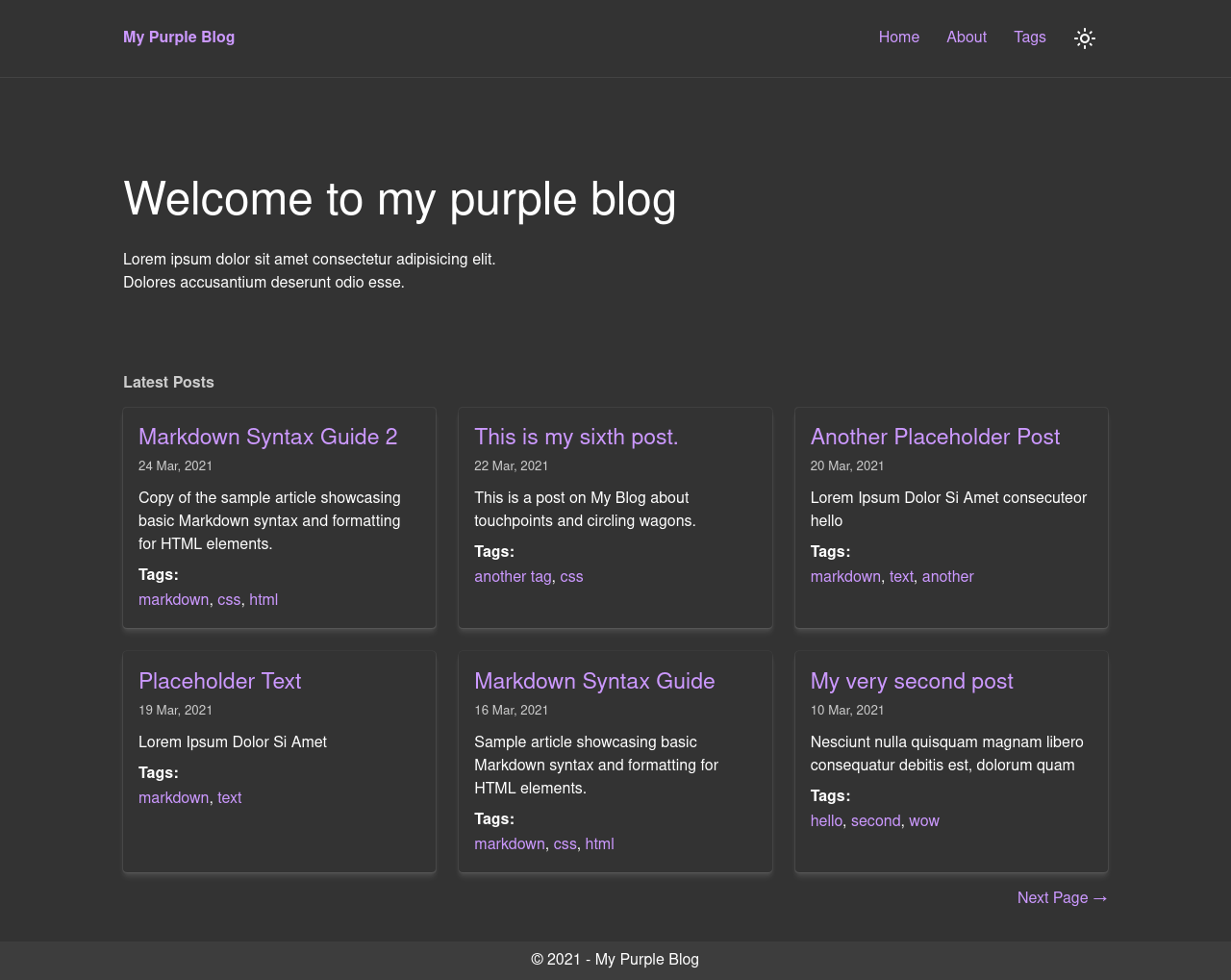 dark theme website homepage screenshot