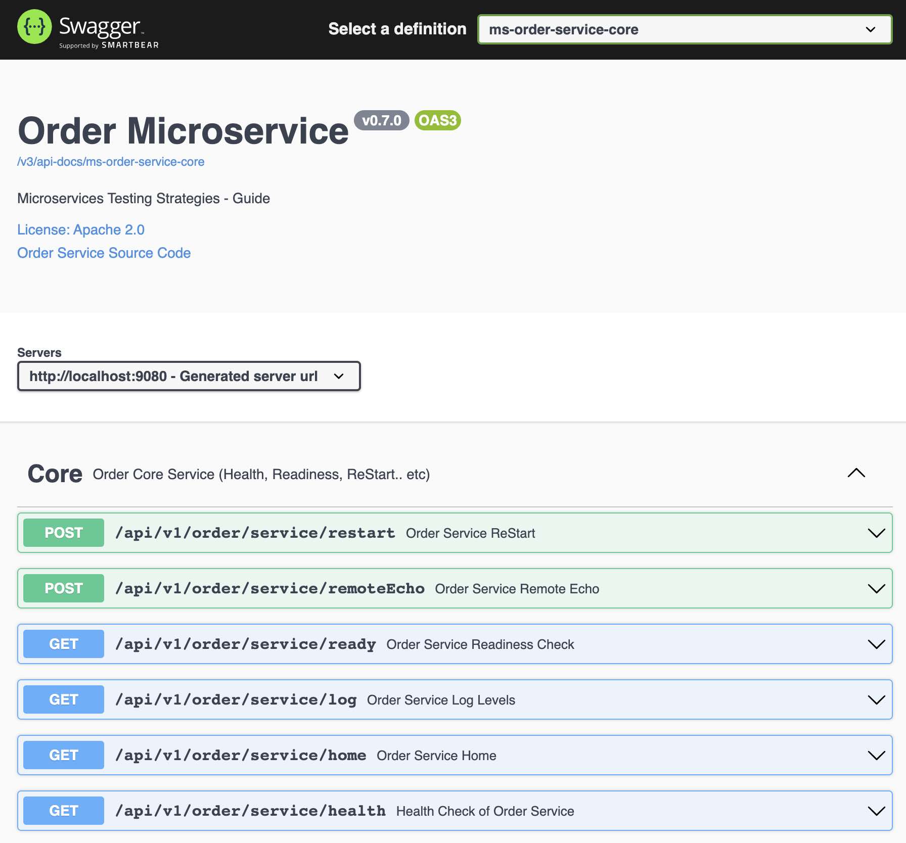 Order Service API based on Open API v3