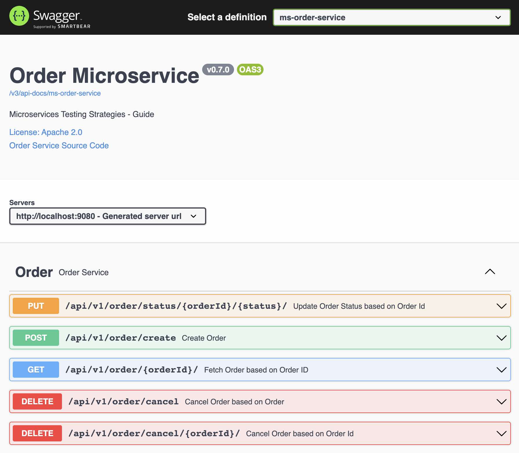 Order Service API based on Open API v3