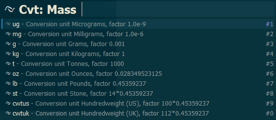 Example: see mass measure units and their conversion rules