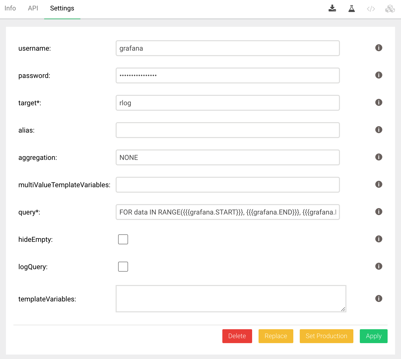 Grafana Connector configuration dialog