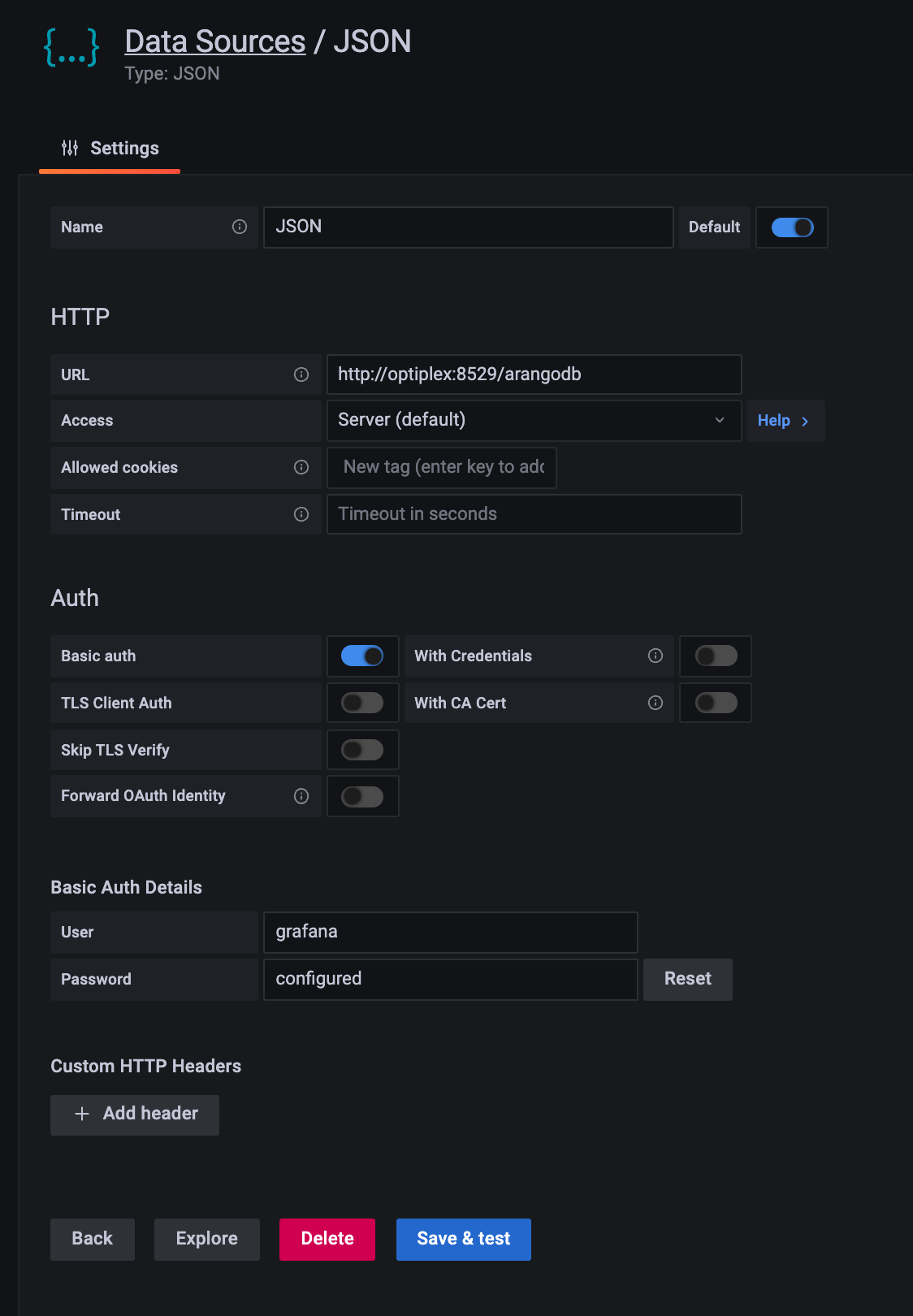 JSON configuration dialog