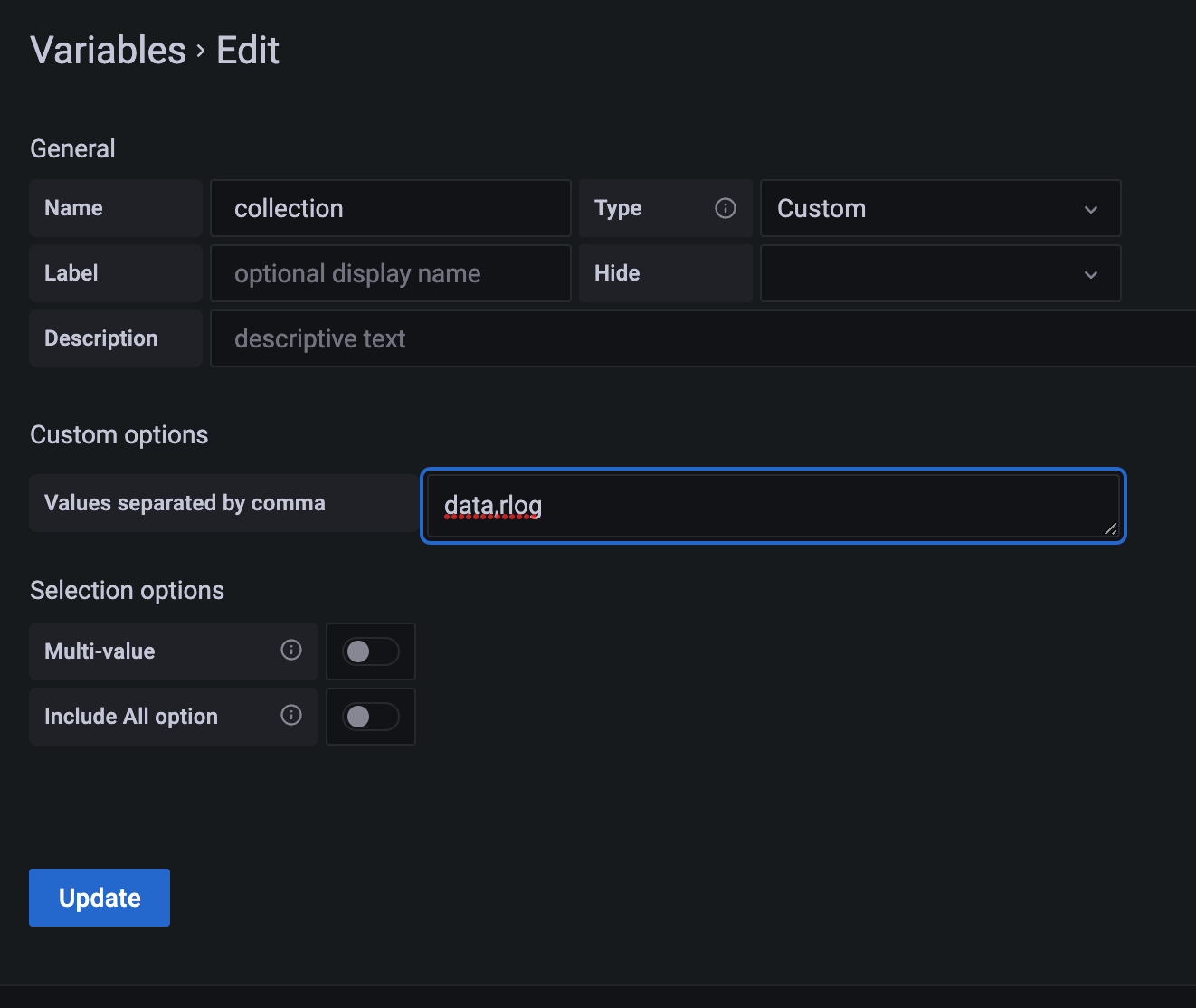 JSON configuration dialog