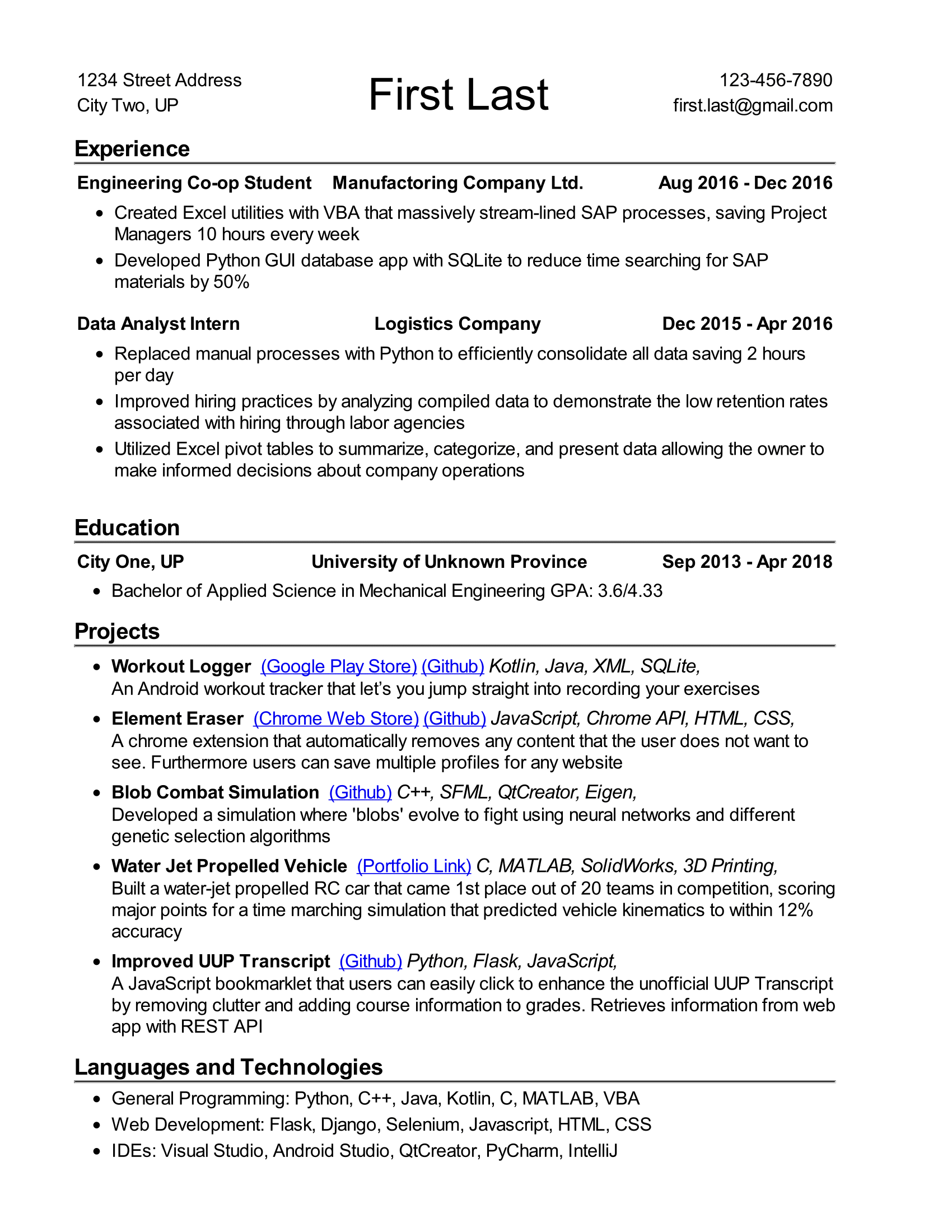 preview of resume generated
