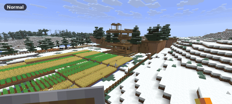 A snowy base wiping from normal view to the mc-diff overlay to x-ray, by day and by night