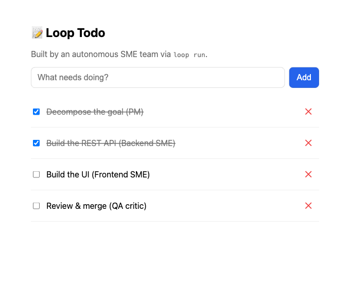 The todo app built by the autonomous SME team